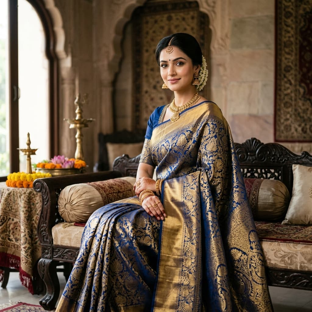 Blue & Gold Kanjivaram Saree